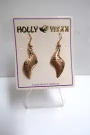 NOS Holly Yashi Abstract Shape Gold Filled Niobium Fern Design Drop Earring