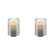 2x Goobay Battery-Operated 7.5x10cm LED Wax Candle in Glass Home/Room Decor Grey