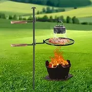 BreeRainz Swivel Campfire Grill,360° Adjustable Camp Grill Over Fire Pit Grill,Multipurpose Cooking Equipment for Camping Outdoor BBQ