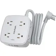 6Ft Power Strip Surge Protector 8 Outlets 4 USB Flat Plug Wall Mount, ETL Listed