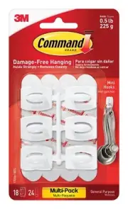 3M 17006-18ES Command Mini Hooks Value Pack 1/2 lbs. Capacity (Pack of 4)