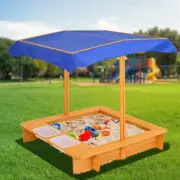 Kids Outdoor Canopy Sand Pit Children Wooden Sandpit Beach Toy With Ground Sheet
