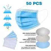 50 PCS Face Mask Medical Surgical Dental Disposable 3-Ply Earloop Mouth Cover US