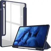 [FINTIE] Hybrid Slim Case for Samsung Galaxy Tab S10 FE/ S9 FE 5G 10.9 Inch/Tab S9 11 Inch with S Pen Holder, Shockproof Cover with Clear Transparent Back Shell, Auto Wake/Sleep, Navy
