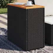 vidaXL Garden Side Table with Wooden Top Black 58x27.5x55 cm Poly Rattan