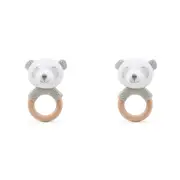 2x The Peanutshell Panda Wood Ring Teether 13cm Baby Teething Animal Toy Grey 0+
