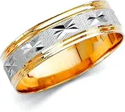 [JewelryWeb] 14k Yellow Gold and White Gold 6mm Sparkle Cut Wedding Band Ring Size 10-Wedding-Band for Women and Men