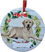 LYING DOWN YELLOW LABRADOR WREATH CERAMIC CHRISTMAS ORNAMENT NIP [CHR11]