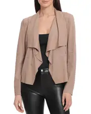 Bagatelle Faux-Suede Drape-Front Jacket