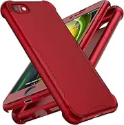 ORETECH Compatible with iPhone SE 2022 Case, iPhone SE 2020 Case iphone 7/8 with[2x Tempered Glass Screen Protector]Full Body Heavy Duty Slim Hard PC Soft TPU Protective Cover for iPhone SE 3/2 - Red