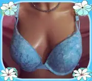 38DD Sky Blue Floral Lace Mesh Extreme Lift Victorias Secret Plunge PU UW Bra