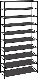 [SONGMICS] Shoe Rack, 10 Tier Storage Organizer for up to 40 Pairs of Shoes and Boots, Metal Frame and Non-Woven Fabric Shelves, Stackable, for Entryway, Bedroom, Black ULSR210B02