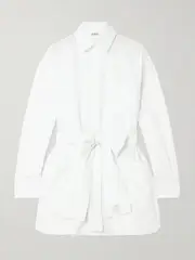 [LOEWE] LOEWE - Belted Embroidered Pinstriped Cotton-poplin Shirt - White - FR 42 FR 42 White