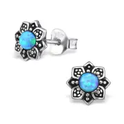 Sterling Silver Flower Opal Stud Earrings