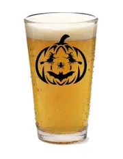 Halloween - Black Jack-O-Lantern - 16oz Pint Beer Glass Barware Seltzer Cocktail