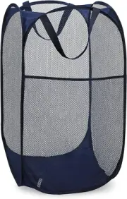 Collapsible Mesh Laundry Hamper Foldable 14x14x24 Navy Blue Storage Basket
