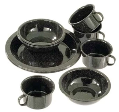 Enamel Dinner Camp Set 12 pc 4 Mugs 4 Plates 4 Bowls Camping Picnic Outdoor BBQ