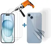 3 Set Tempered Glass Screen Protector for Apple iPhone 15 Front and Film Back