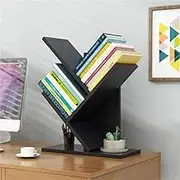 Hbluefat Desktop Tree Bookshelf, 3-Tier Book Storage Organizer Shelves, Small Desk Bookcase, Wood Storage Rack,Cd/Magazine Display Shelf for Office Home Schooll (Black Walnut)
