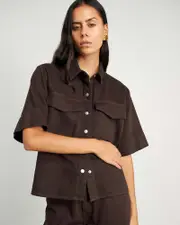 [Jag] Jag Women's Loe Denim Shirt In Dark Chocolate Brown Size 8 8 Brown