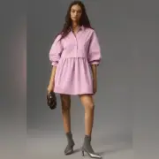 Anthropologie English Factory Puff-Sleeve Mini Shirt Dress size Small