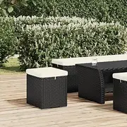 Ottoman with Cushion Black 40x30x40 cm Poly Rattan Outdoor Furniture Storage Seat