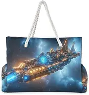 [YXYZRMY] Robot Spaceship Fantasy Beach Bag for Women Large Beach Tote Bag Zipper for Swim Gym Travel Daily