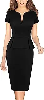 [VFSHOW] Womens Work Business Office Front Zipper Peplum Professional Church Pencil Sheath Dress, Black, 3X-Large