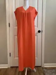 New EILEEN FISHER V-neck Short-sleeve Silk Double Crepe Maxi Dress Red Lory Sz S