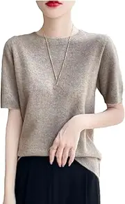 [Generic] Women's Knit Crewneck Sweater - Soft Short Sleeve Pullover for Spring Summer Business Casual Outfits