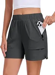 [Nomolen] Womens 5'' Hiking Athletic Shorts Quick Dry Lightweight Golf Casual Summer Shorts with Zipper Pockets