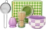 Set of 5 Matcha Whisk Set Matcha Kit with Matcha Bowl, Matcha Whisk Matcha Starter Kit for Tea Ceremony(Purple)