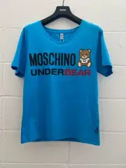 SS20 Moschino Underwear Jeremy Scott Blue Underbear Teddy Bear Cotton T-shirt