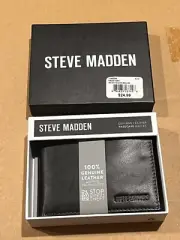 Steve Madden Genuine Leather Men’s Passcase Wallet - BLACK RFID Technology NEW