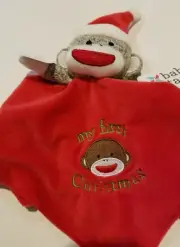 Infant Unisex Baby Starters Red & Tan Monkey My First Christmas Snuggle Rattler