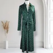 Boden Laura Jersey Midi Shirt Dress Size 12R Forest Green Polka Dot Long Sleeve