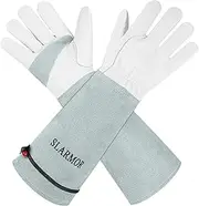 SLARMOR leather Gardening Gloves for Women/Men - Thorn Proof Cowhide Leather Rose/Blackberry Pruning Heavy Duty Garden Gloves Thick Palm Gauntlet Garden Work Gloves with Forearm Protection