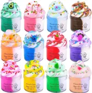 12-Pack Cloud Slime Kit with Charms - DIY Stress Relief Toy for Kids' Parties