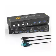 HDMI KVM Switch 2 Monitors 4 Computers with 3 USB3.0 Ports, 4K@60Hz Dual Moni...