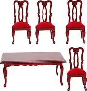 Toddmomy 1set Scale Vintage of for Accessories and Miniature Decoration Model / Dollhouse Chair Table Mini Chairs Retro Wooden Dining House Tiny Room Furniture