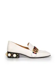 Ivory Leather Petyon Pearl Stud Heel Loafers