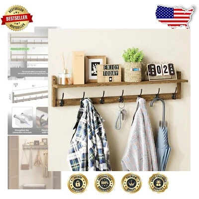 Versatile Wall Mount Coat Rack - 7 Hooks with Upper Shelf for Home Organization