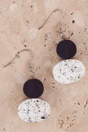 Resin And Wood Bend With Terazzo Drop Earrings--RAR-301015