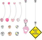 [TOKRING] Pregnancy Belly Button Rings Plastic Maternity Long Belly Button Rings Bar for Healing Clear Flexible Belly Piercing Retainer with Different Balls for Replacement 18mm 25mm 32mm 35mm 38mm