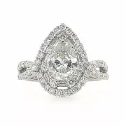 1.97 ct F VS-2 Pear Shape Lab Created Diamond Halo Engagement Ring 14K WG