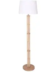 [Sarantino] Rattan Floor Lamp with Off-White Linen Shade