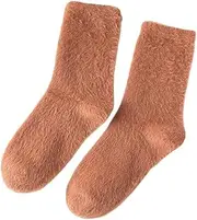 [CukYi] Thermal Socks 3Pairs Winter Thick Soft Fuzzy Bed Socks for Ladies,Comfort Fuzzy Socks Solid Color Floor Socks Bed Socks Cosy Thermal Slipper Socks Home Sleeping Xmas Gift (Color : Light Coffee)