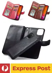 iPhone 11 Pro Max 6.5" BRG Leather Double Wallet Flip Cardholder Detachable Case