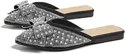 [ZQKSEOHS] Mules for Women Flats Comfortable Slip on Backless Loafers Bow Rhinestone Slides Womens Closed Toe Mule Shoes