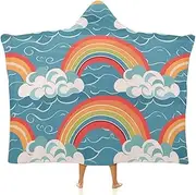 [Ausinbed] Bohemian Rainbow Wearable Cloak Hooded Blanket Fleece Hooded Robe Cloak Arctic Velvet Warm Throw Quilt Poncho Soft Nap Blanket Novelty Blanket Air Conditioning Blanket,40"x50"
